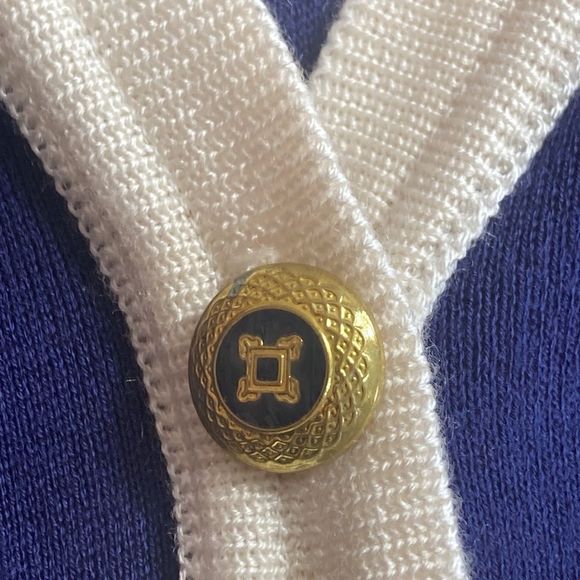 Vintage Womens  Large Blue & Cream Cardigan by Karen Lessly - Picture 4 of 9